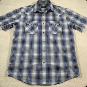 Pendleton Shirt Mens Medium Blue Plaid Pearl Snap Button‎ Up Western
